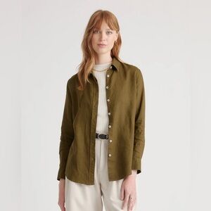 quince green European 100% linen long sleeve shirt womens